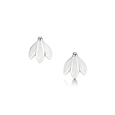 Snowdrop Petite Sterling Silver Stud Earrings in Crystal Enamel by Sheila Fleet Jewellery