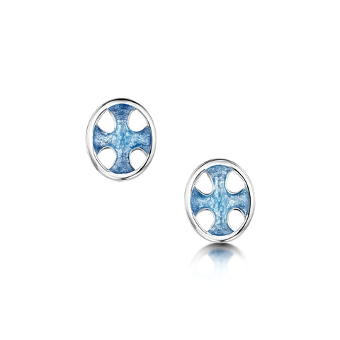 Cross of the Kirk Silver Stud Earrings in Cool Slate Enamel by Sheila Fleet Jewellery