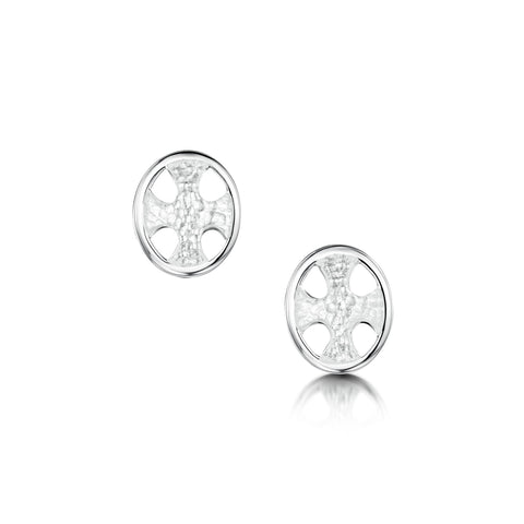Cross of the Kirk Silver Stud Earrings in Crystal Enamel by Sheila Fleet Jewellery