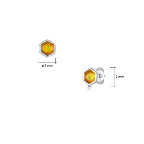 Honeycomb Silver Stud Earrings in Honey Enamel by Sheila Fleet Jewellery