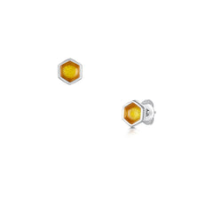 Honeycomb Silver Stud Earrings in Honey Enamel by Sheila Fleet Jewellery