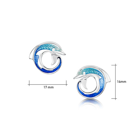Dolphin Curl Stud Earrings in Ocean Enamel by Sheila Fleet Jewellery