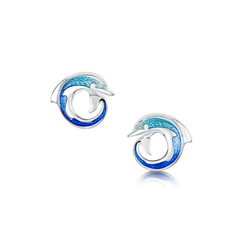 Dolphin Curl Stud Earrings in Ocean Enamel by Sheila Fleet Jewellery