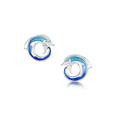 Dolphin Curl Stud Earrings in Ocean Enamel by Sheila Fleet Jewellery