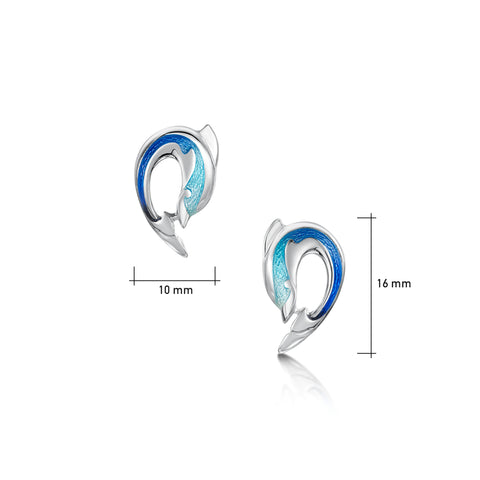 Dolphin Curve Stud Earrings in Ocean Enamel by Sheila Fleet Jewellery