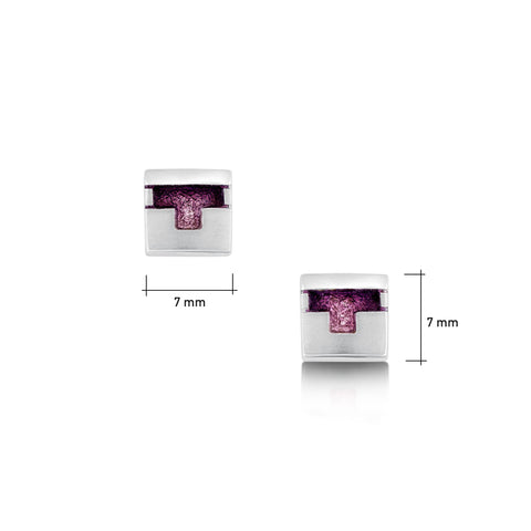 Castle Small Stud Earrings in Amethyst Enamel