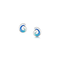 Wave Silver Small Stud Earrings in Light Ocean Enamel by Sheila Fleet Jewellery