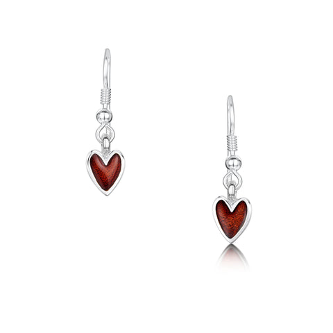 Secret Hearts Silver Drop Earrings in Red Enamel by Sheila Fleet Jewellery