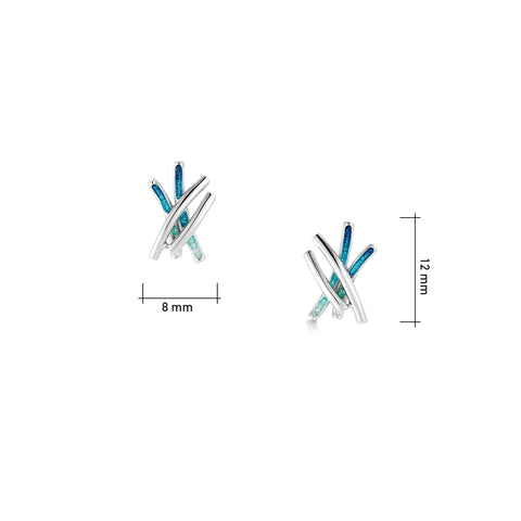 Wild Grasses Small 4-strand Stud Earrings in Peacock Enamel by Sheila Fleet Jewellery