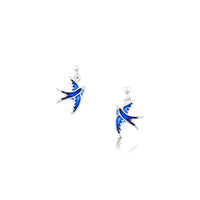 Swallows Silver Drop Earrings in Sapphire Enamel by Sheila Fleet Jewellery