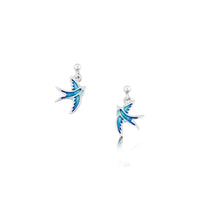 Swallows Silver Drop Earrings in Summer Blue Enamel by Sheila Fleet Jewellery