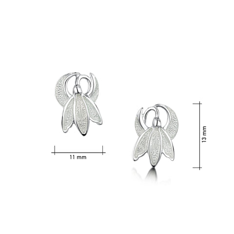 Snowdrop Small Sterling Silver Stud Earrings in Crystal Enamel