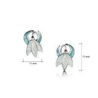 Snowdrop Small Sterling Silver Stud Earrings in Leaf Enamel