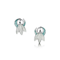 Snowdrop Small Sterling Silver Stud Earrings in Leaf Enamel by Sheila Fleet Jewellery