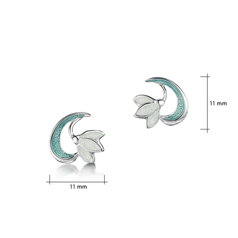 Snowdrop Sterling Silver Stud Earrings in Leaf Enamel