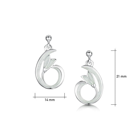 Flowering Snowdrop Small Silver Drop Earrings in Crystal Enamel