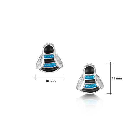 Bumblebee Sterling Silver Stud Earrings in Blue Enamel by Sheila Fleet Jewellery