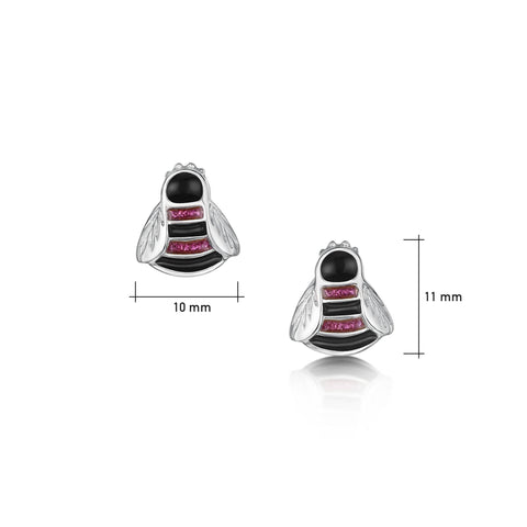 Bumblebee Hot Pink Stud Earrings in Sterling Silver by Sheila Fleet Jewellery