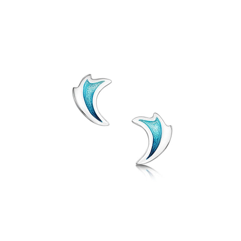 New Wave Silver Curve Stud Earrings in Peacock Enamel by Sheila Fleet Jewellery