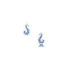 Pictish Seahorse Small Stud Earrings in Sapphire Enamel by Sheila Fleet Jewellery