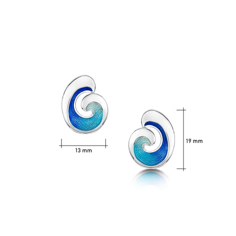 Wave Silver Stud Earrings in Light Ocean Enamel by Sheila Fleet Jewellery