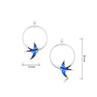Swallows 1-hoop Drop Earrings in Sapphire Enamel