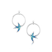 Swallows 1-hoop Drop Earrings in Summer Blue Enamel by Sheila Fleet Jewellery