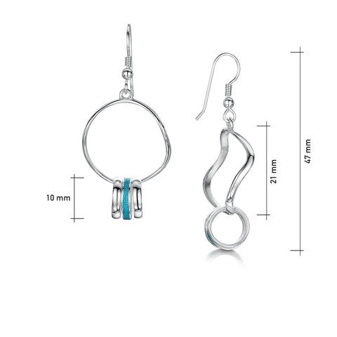 Wave Surfers Enamel Drop Earrings in Sterling Silver by Sheila Fleet Jewellery