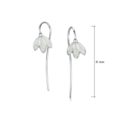 Snowdrop Sterling Silver Stem Earrings in Crystal Enamel