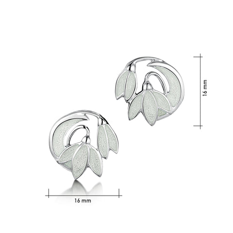 Snowdrop 2-flower Sterling Silver Stud Earrings in Crystal Enamel