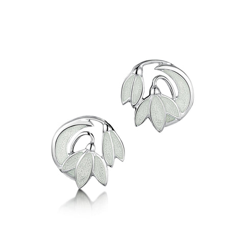 Snowdrop 2-flower Sterling Silver Stud Earrings in Crystal Enamel by Sheila Fleet Jewellery