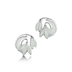 Snowdrop 2-flower Sterling Silver Stud Earrings in Crystal Enamel by Sheila Fleet Jewellery