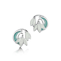 Snowdrop 2-flower Sterling Silver Stud Earrings in Leaf Enamel by Sheila Fleet Jewellery