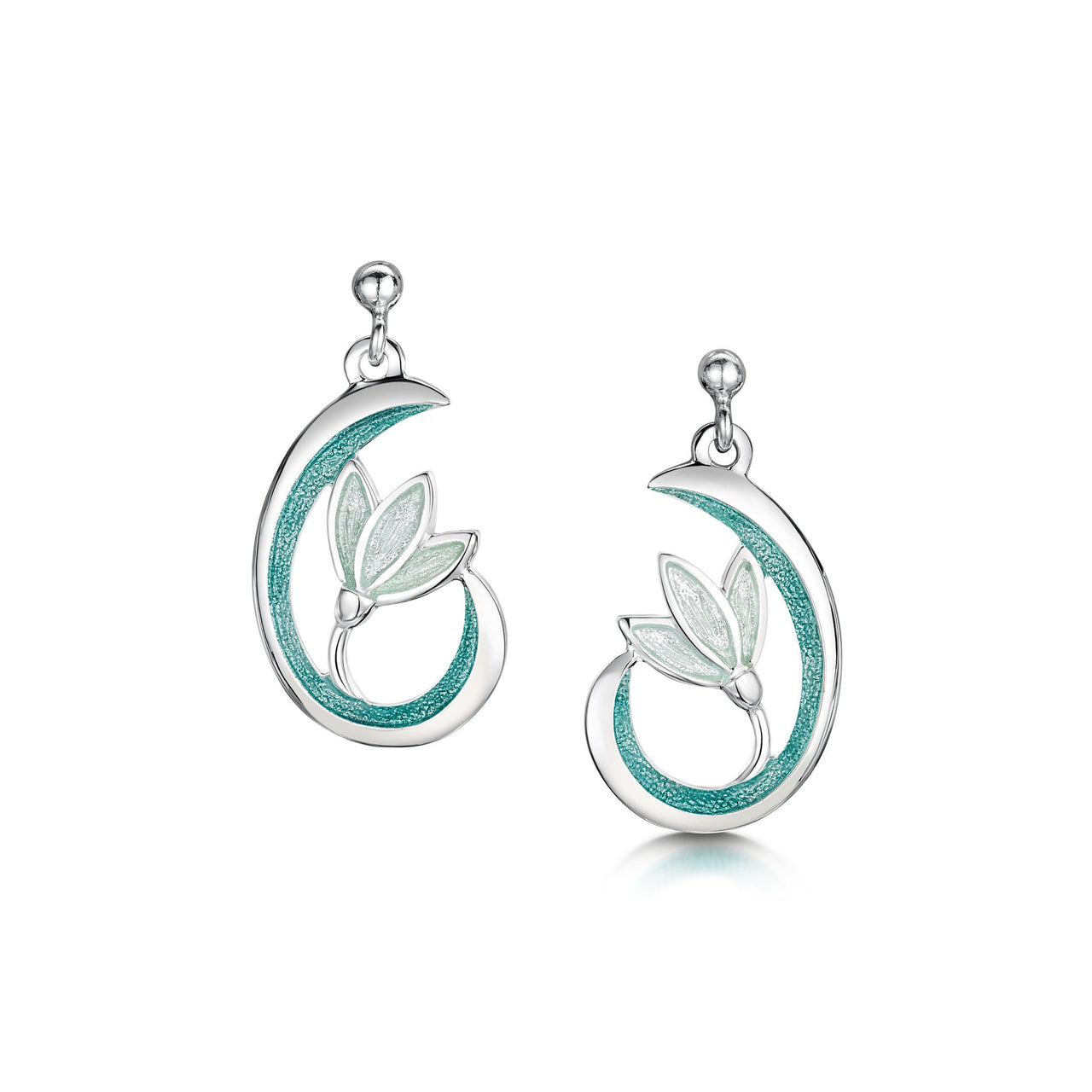 Flowering Snowdrop Silver Drop Earrings in Leaf Enamel – Sheila Fleet ...
