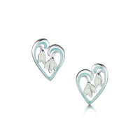 Snowdrop Sterling Silver Heart Stud Earrings in Leaf Enamel by Sheila Fleet Jewellery