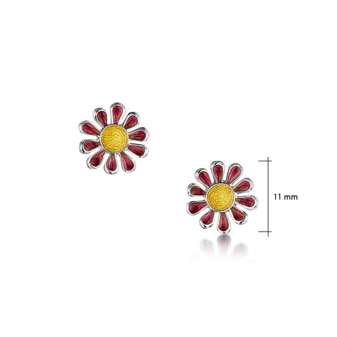 Coloured Daisies Stud Earrings in Hot Pink Enamel
