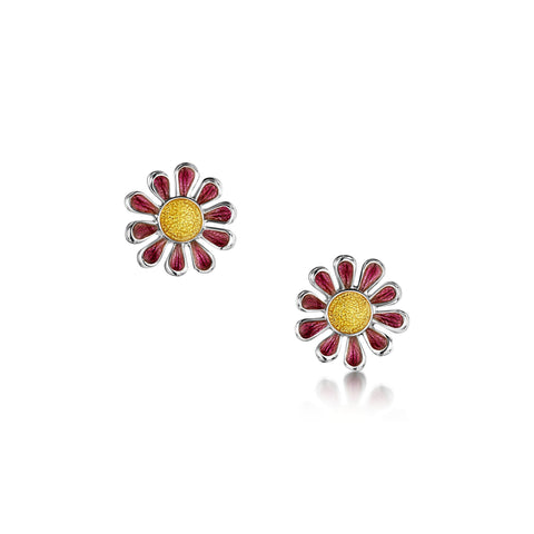 Coloured Daisies Stud Earrings in Hot Pink Enamel by Sheila Fleet Jewellery