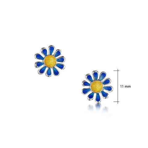 Coloured Daisies Stud Earrings in Ocean Enamel