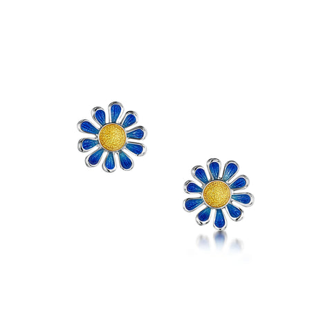 Coloured Daisies Stud Earrings in Ocean Enamel by Sheila Fleet Jewellery