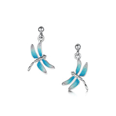 Dragonfly Enamelled Drop Earrings in Sterling Silver