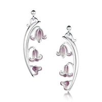 Bluebell 3-flower Drop Earrings in Pinkbell Enamel by Sheila Fleet Jewellery