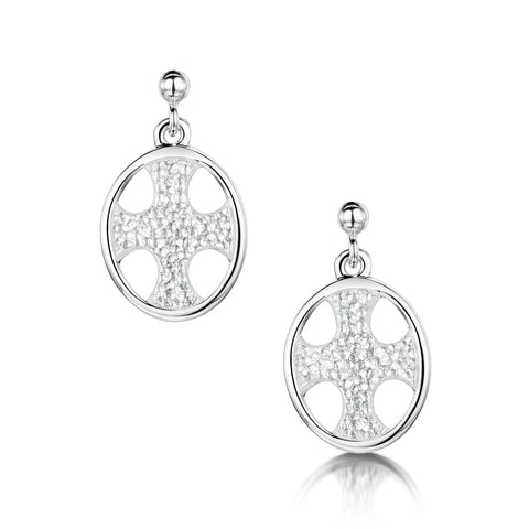 Cross of the Kirk Silver Drop Earrings in Crystal Enamel by Sheila Fleet Jewellery