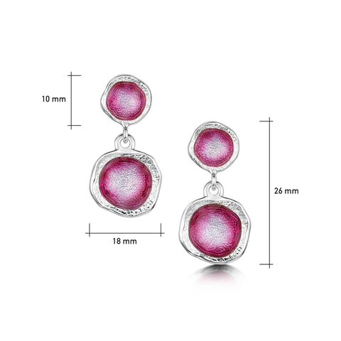 Lunar Bright Double Drop Earrings in Hot Pink Enamel by Sheila Fleet Jewellery
