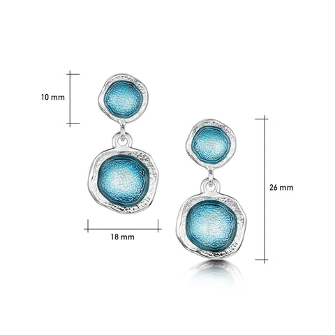 Lunar Sterling Silver Double Drop Earrings in Lichen Enamel by Sheila Fleet Jewellery