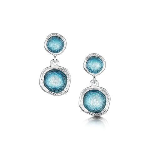 Lunar Sterling Silver Double Drop Earrings in Lichen Enamel by Sheila Fleet Jewellery