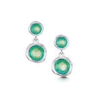Lunar Bright Double Drop Earrings in Spring Green Enamel by Sheila Fleet Jewellery