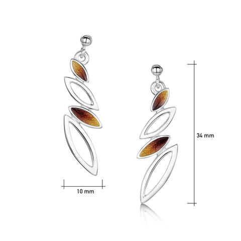 Seasons Silver 4-leaf Drop Earrings in Autumn Enamel by Sheila Fleet Jewellery