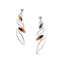 Seasons Silver 4-leaf Drop Earrings in Autumn Enamel by Sheila Fleet Jewellery