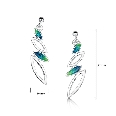 Seasons Silver 4-leaf Drop Earrings in Spring Enamel by Sheila Fleet Jewellery