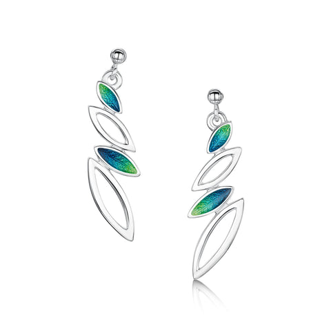 Seasons Silver 4-leaf Drop Earrings in Spring Enamel by Sheila Fleet Jewellery